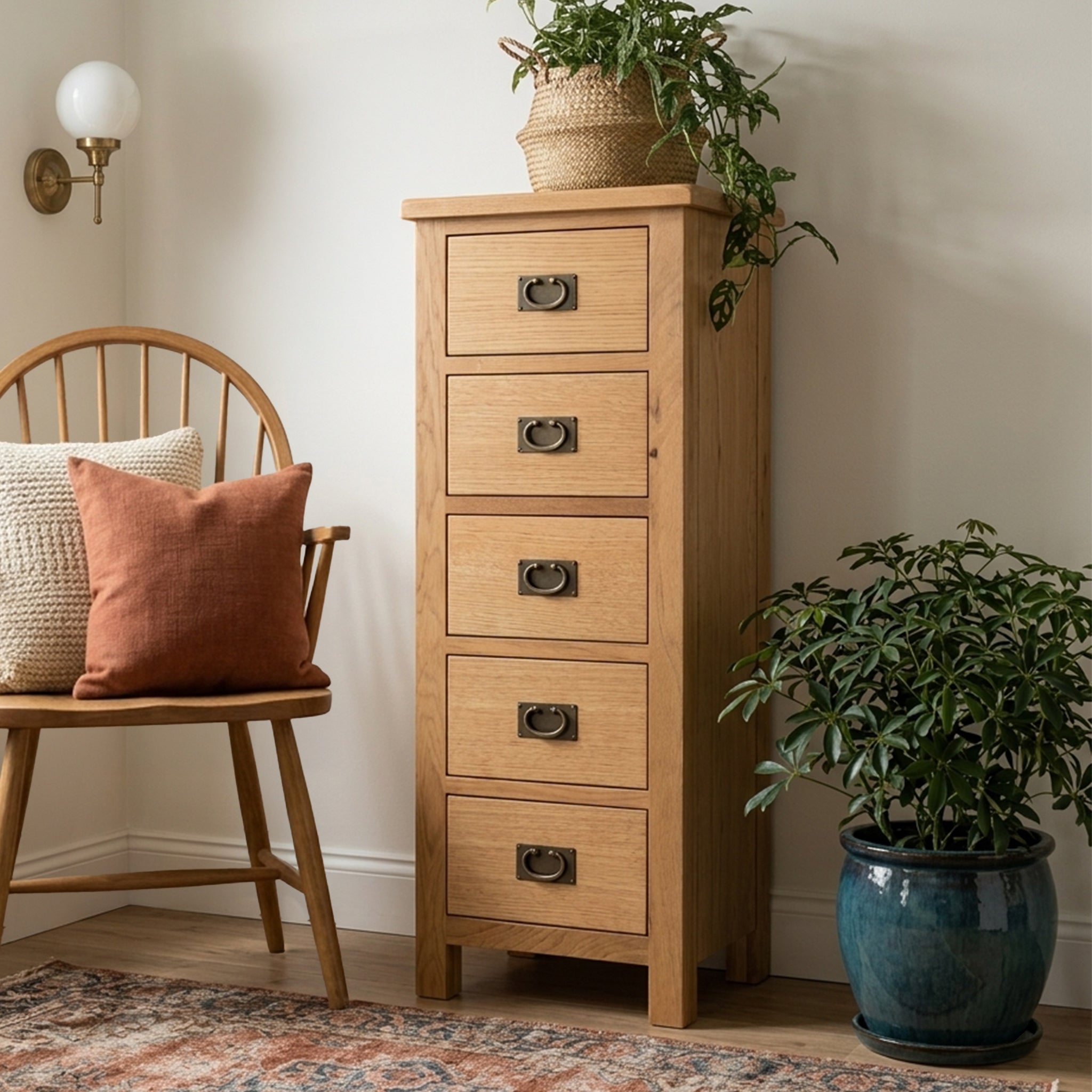 Surrey Oak 5 Drawer Tallboy Chest