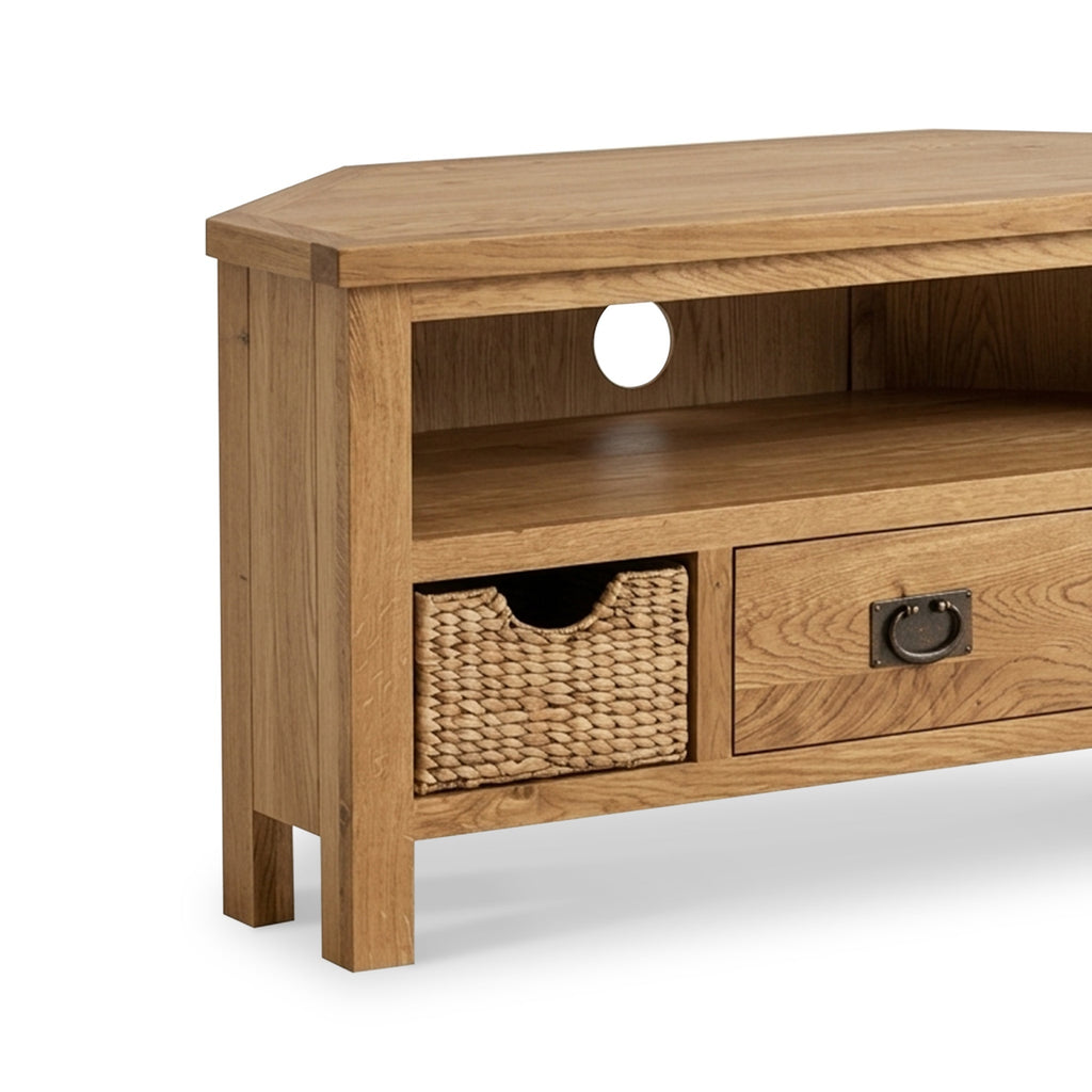 Surrey Oak Corner TV Stand with Baskets