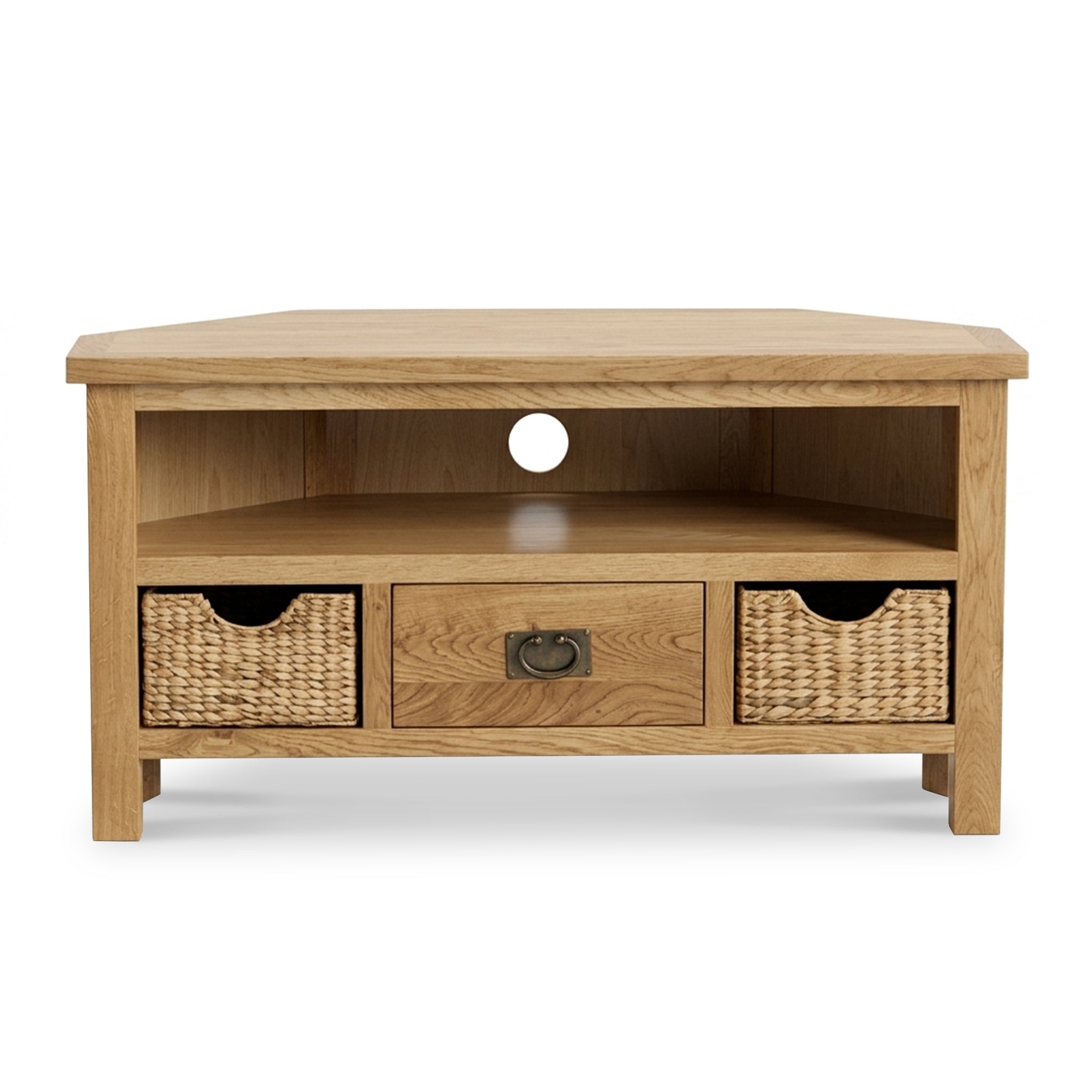 Surrey Oak Corner TV Stand with Baskets