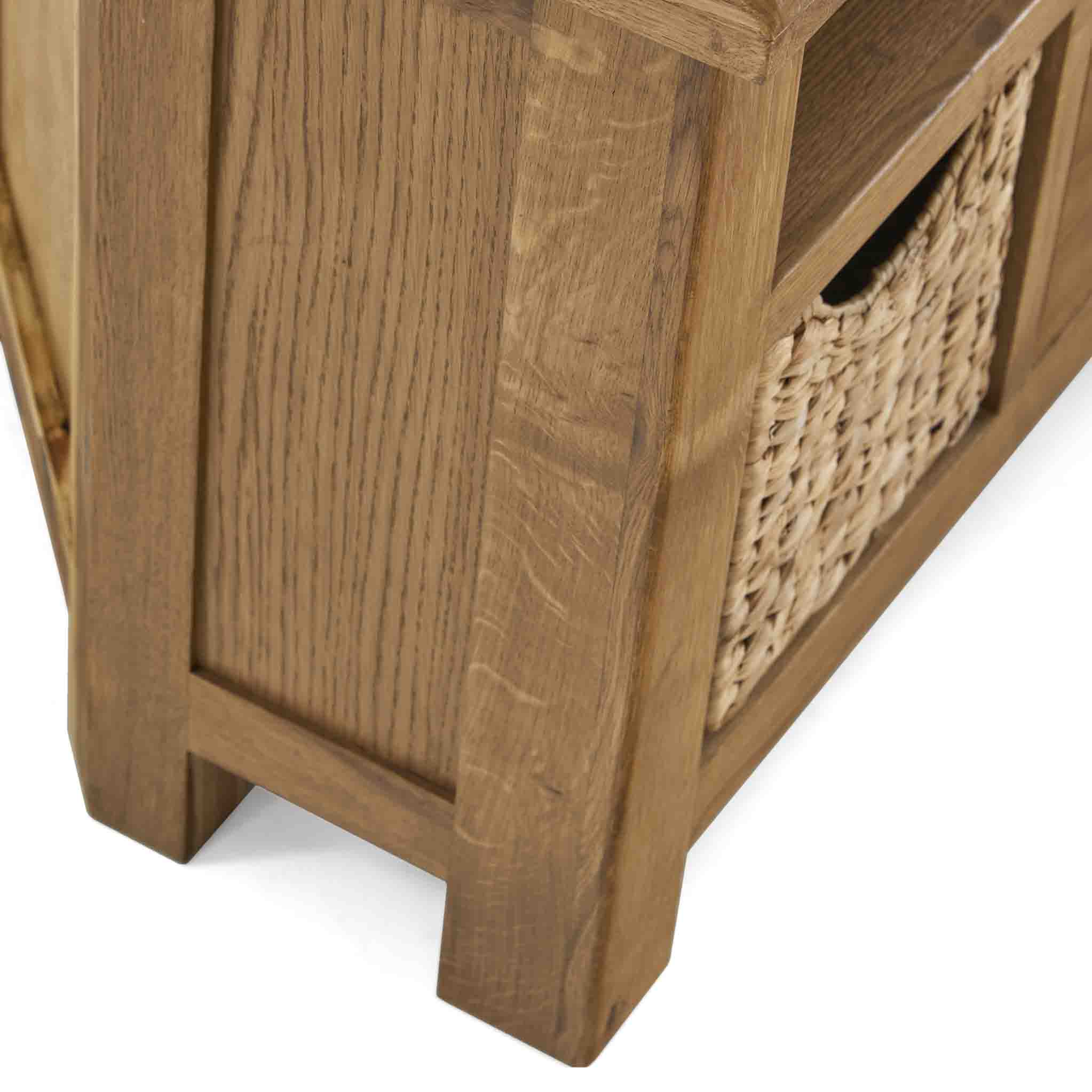 Zelah Oak Corner TV Stand with Baskets