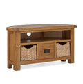 Zelah Oak Corner TV Stand with Baskets