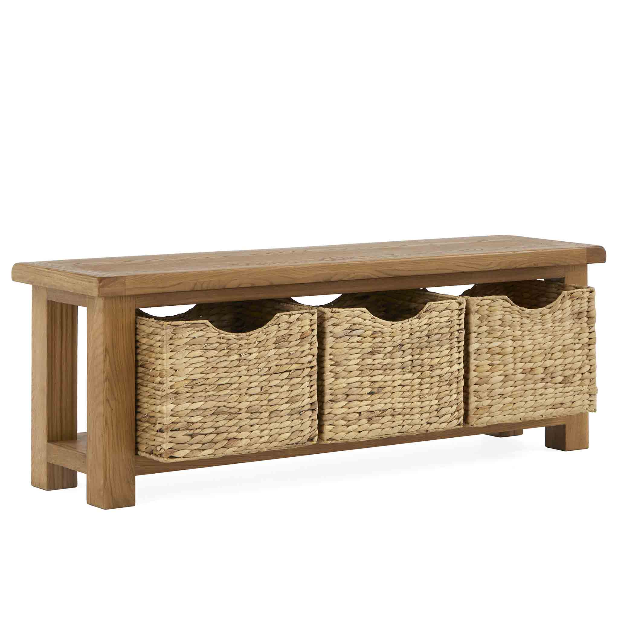Zelah Oak Bench with Baskets