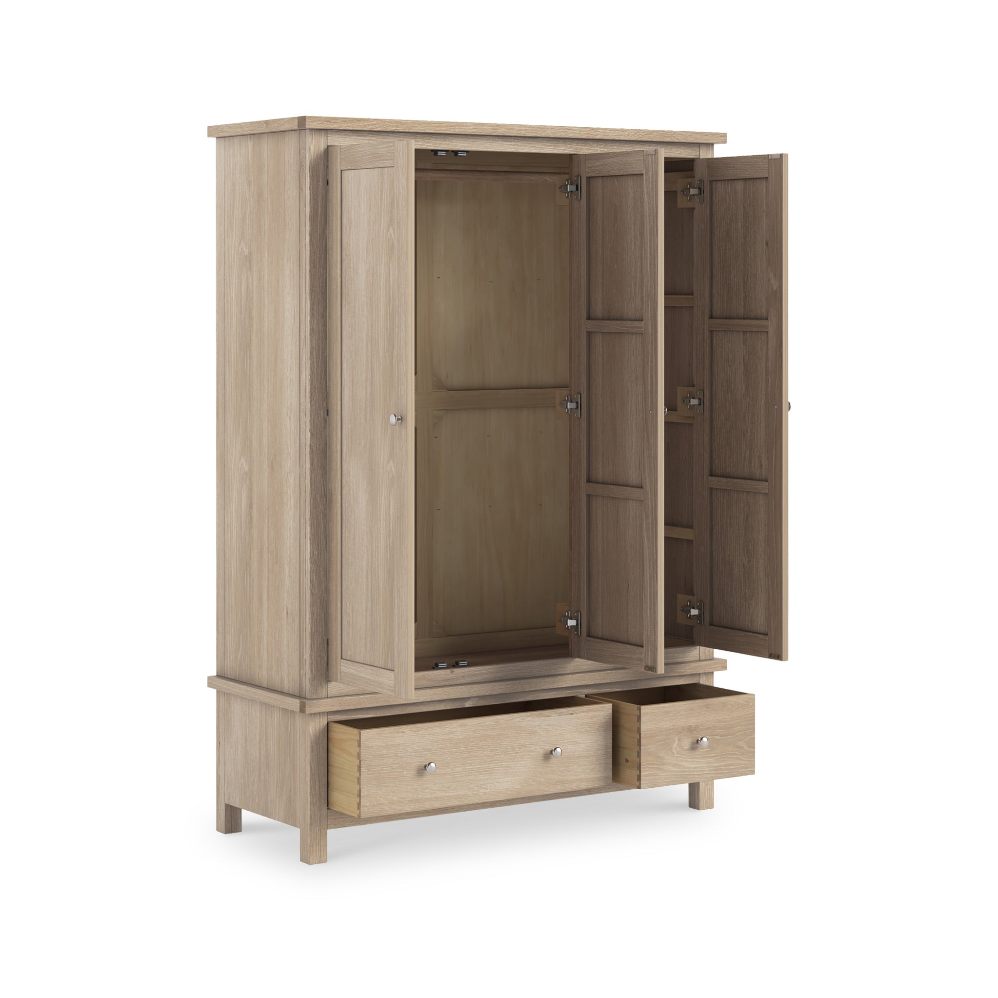 Farro Washed Oak Triple Wardrobe with Drawers