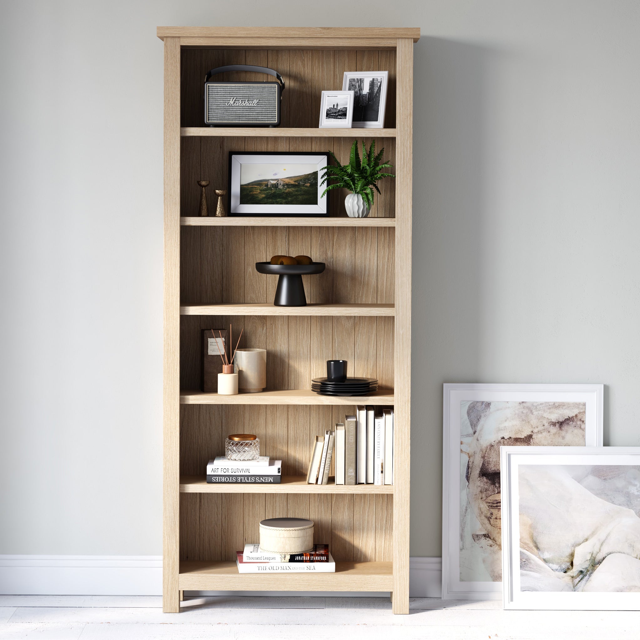 Farro Washed Oak Large Bookcase