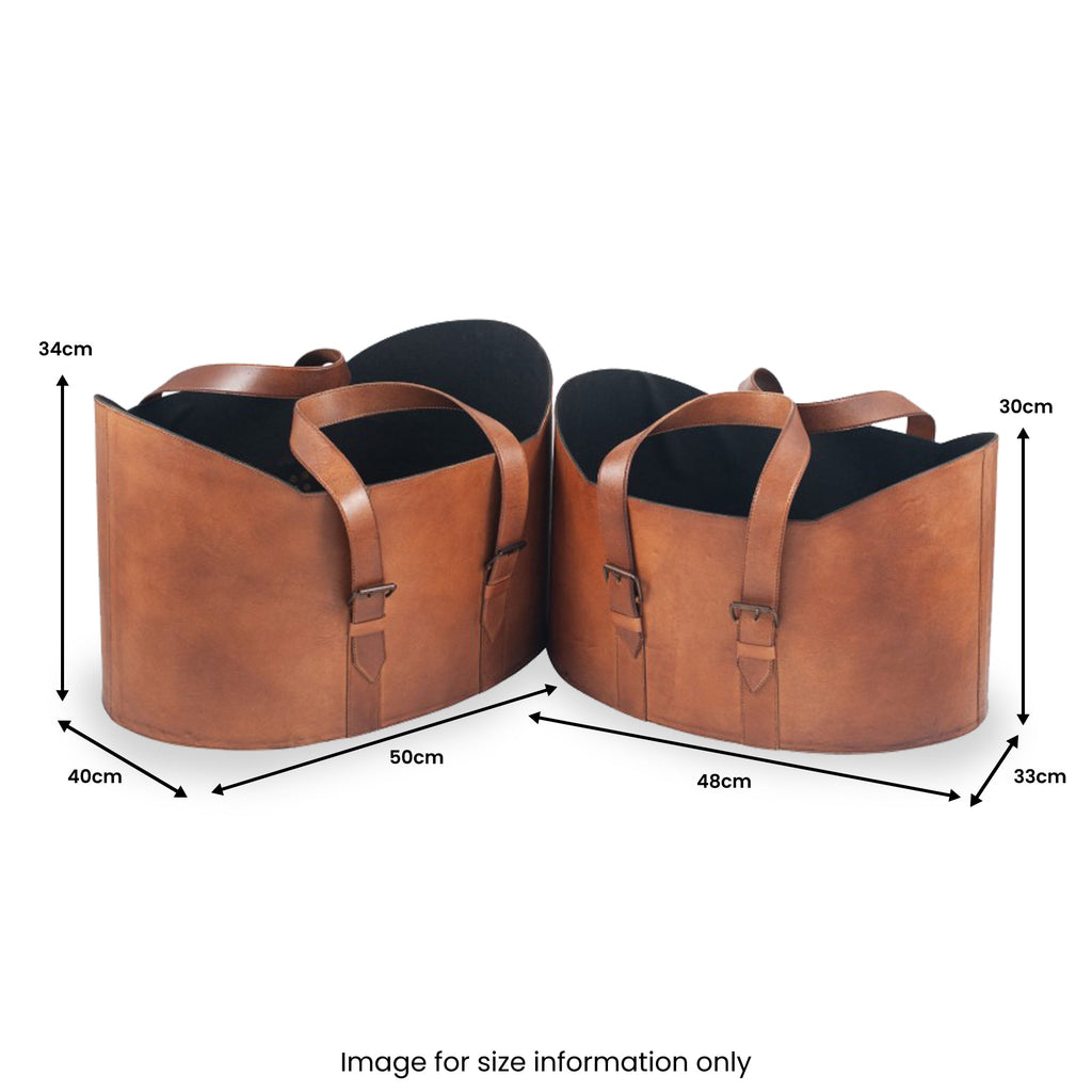 Alessio Vintage Brown Leather Handled Storage Set of 2