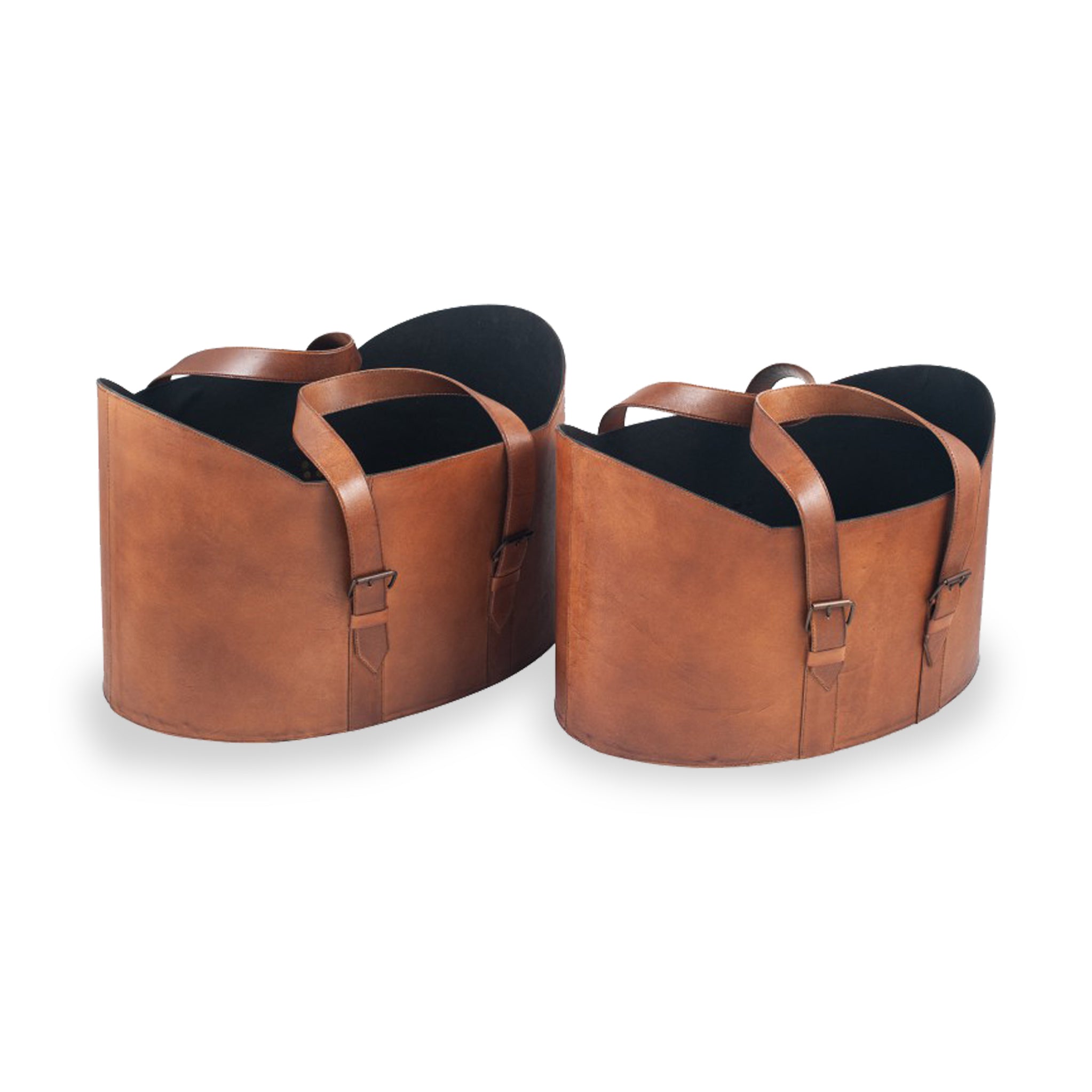 Alessio Vintage Brown Leather Handled Storage Set of 2