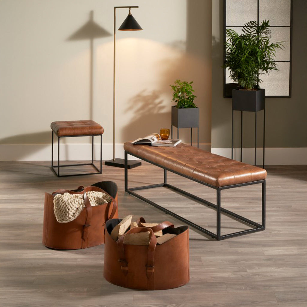 Alessio Vintage Brown Leather Handled Storage Set of 2