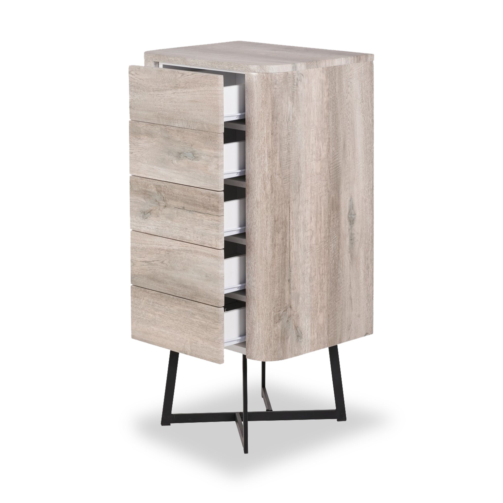 Ukiah Oak Effect 5 Drawer Tallboy