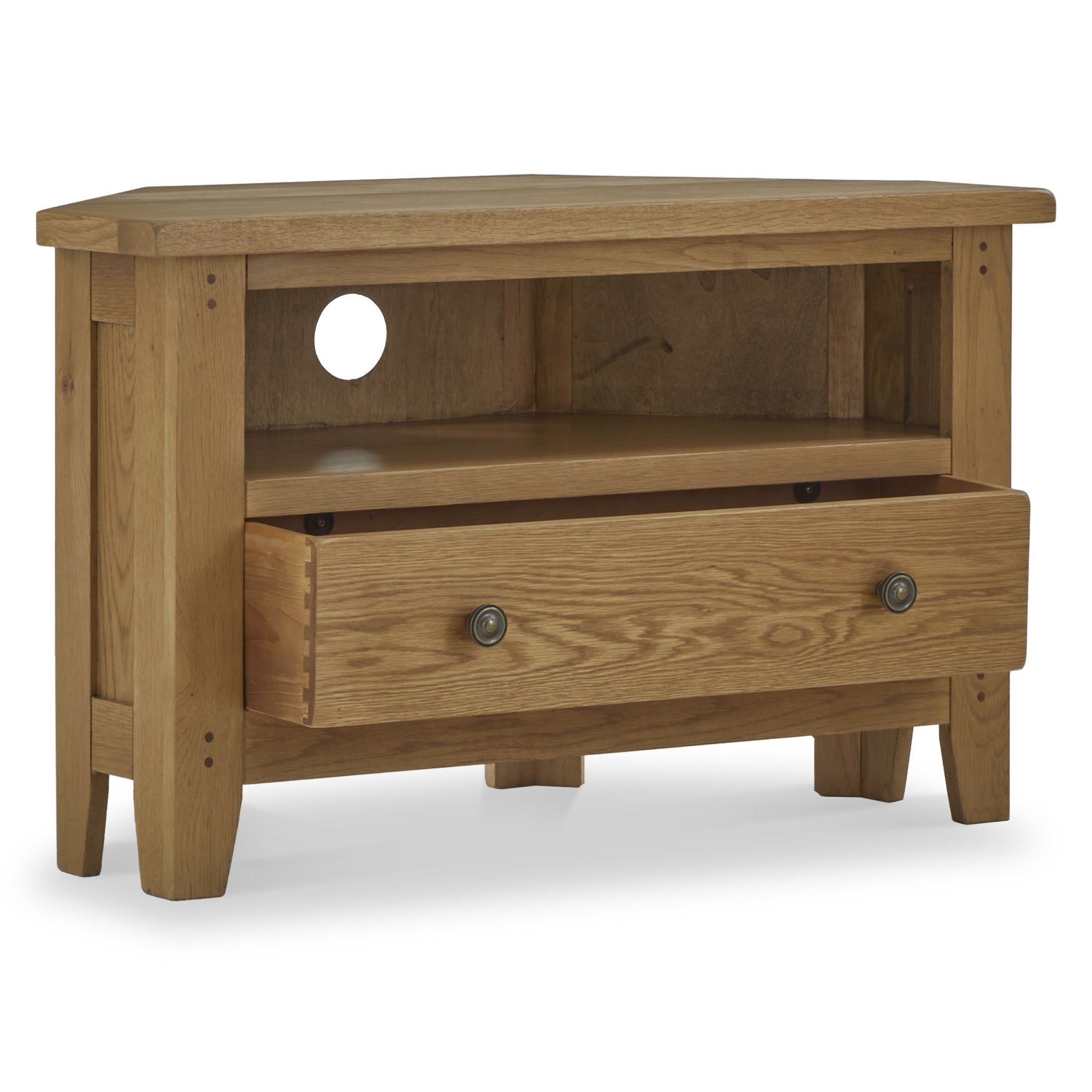 Broadway Oak Corner TV Unit with Drawer