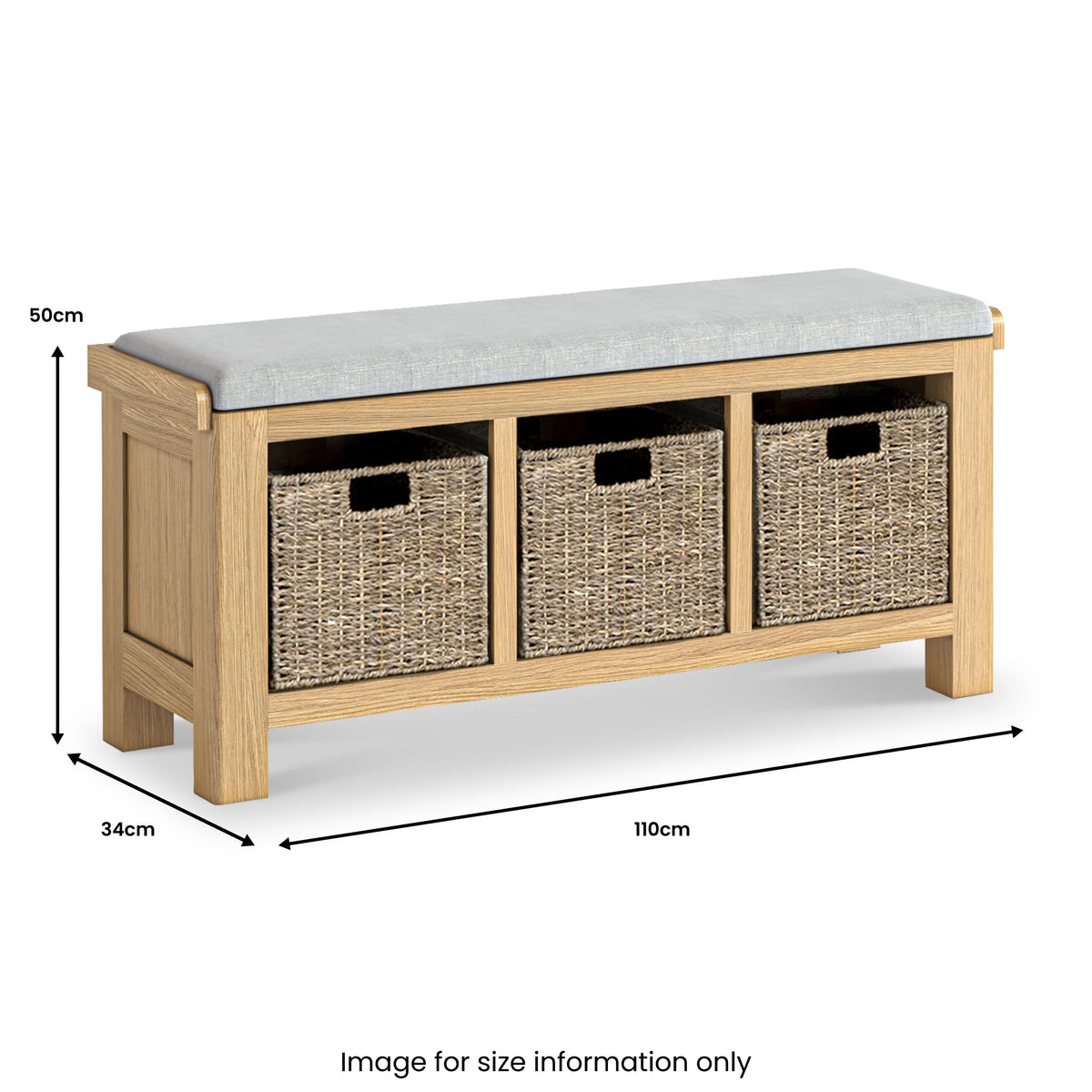 Portland Oak Storage Bench With Baskets