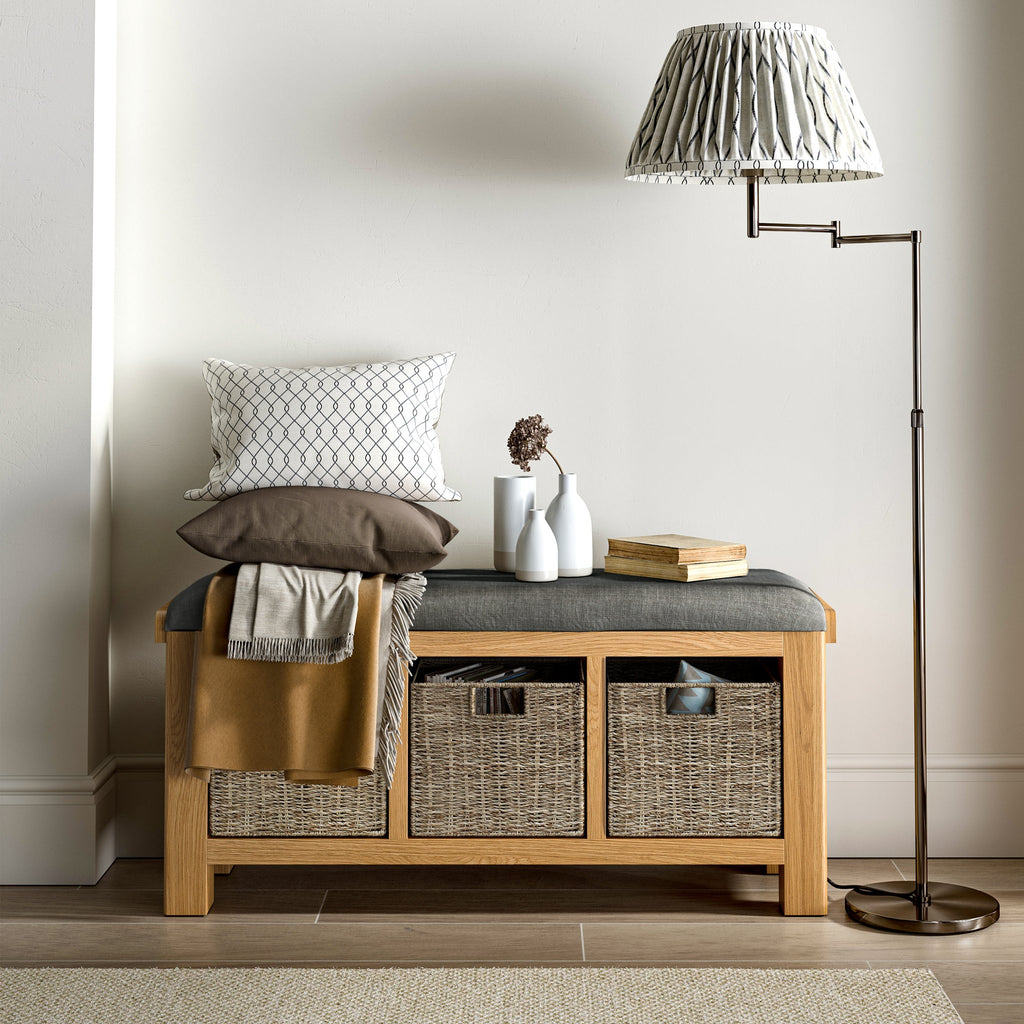 Portland Oak Storage Bench With Baskets