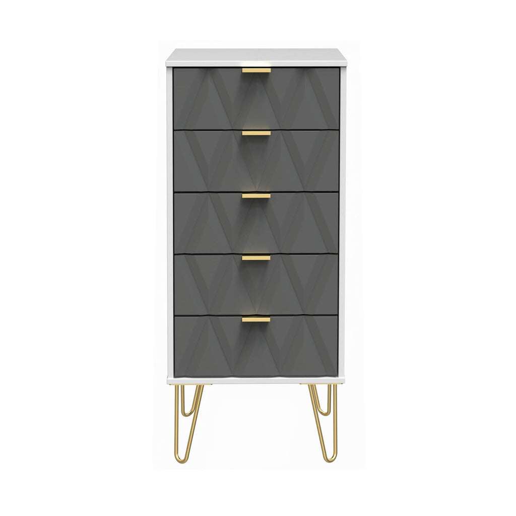 Geo 5 Drawer Tallboy with Gold Hairpin Legs