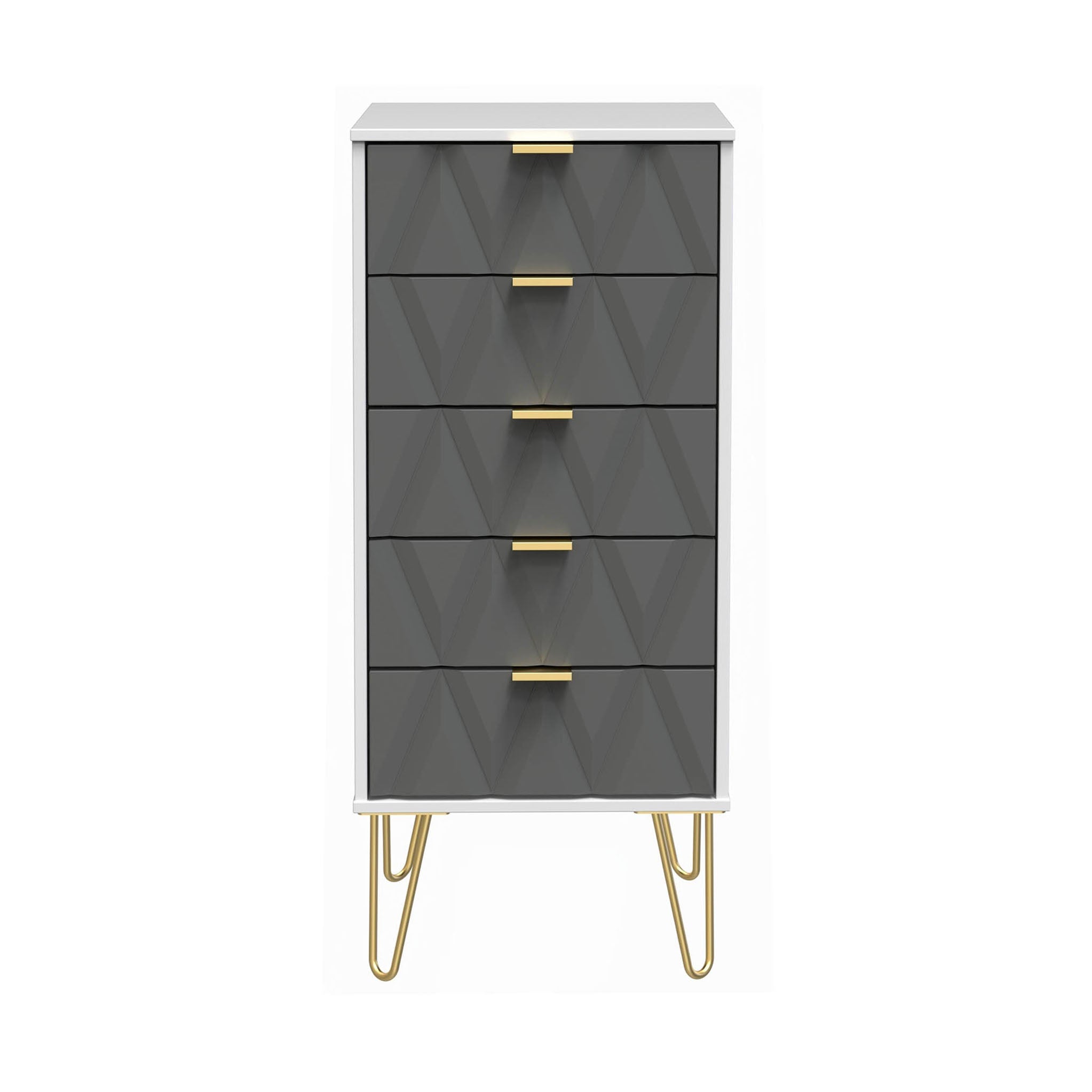 Geo 5 Drawer Tallboy with Gold Hairpin Legs