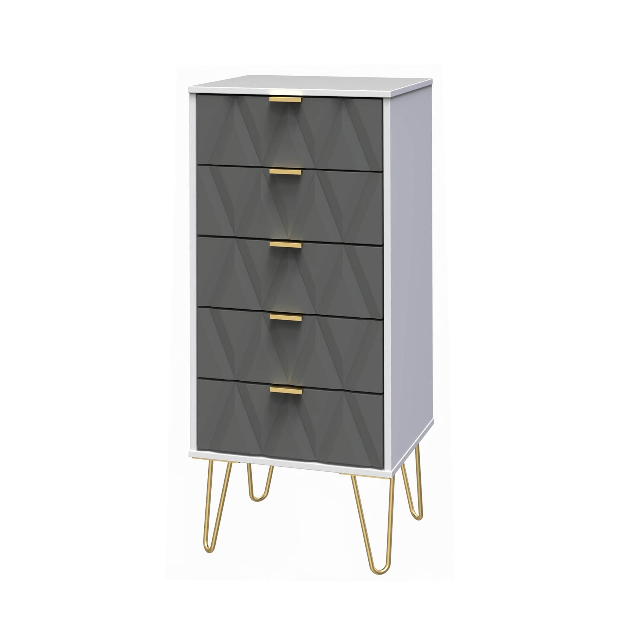Geo 5 Drawer Tallboy with Gold Hairpin Legs