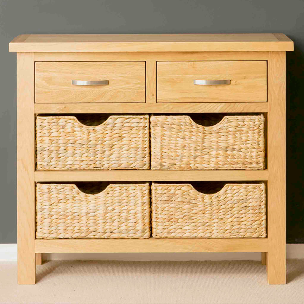 London Oak Console Table with Baskets