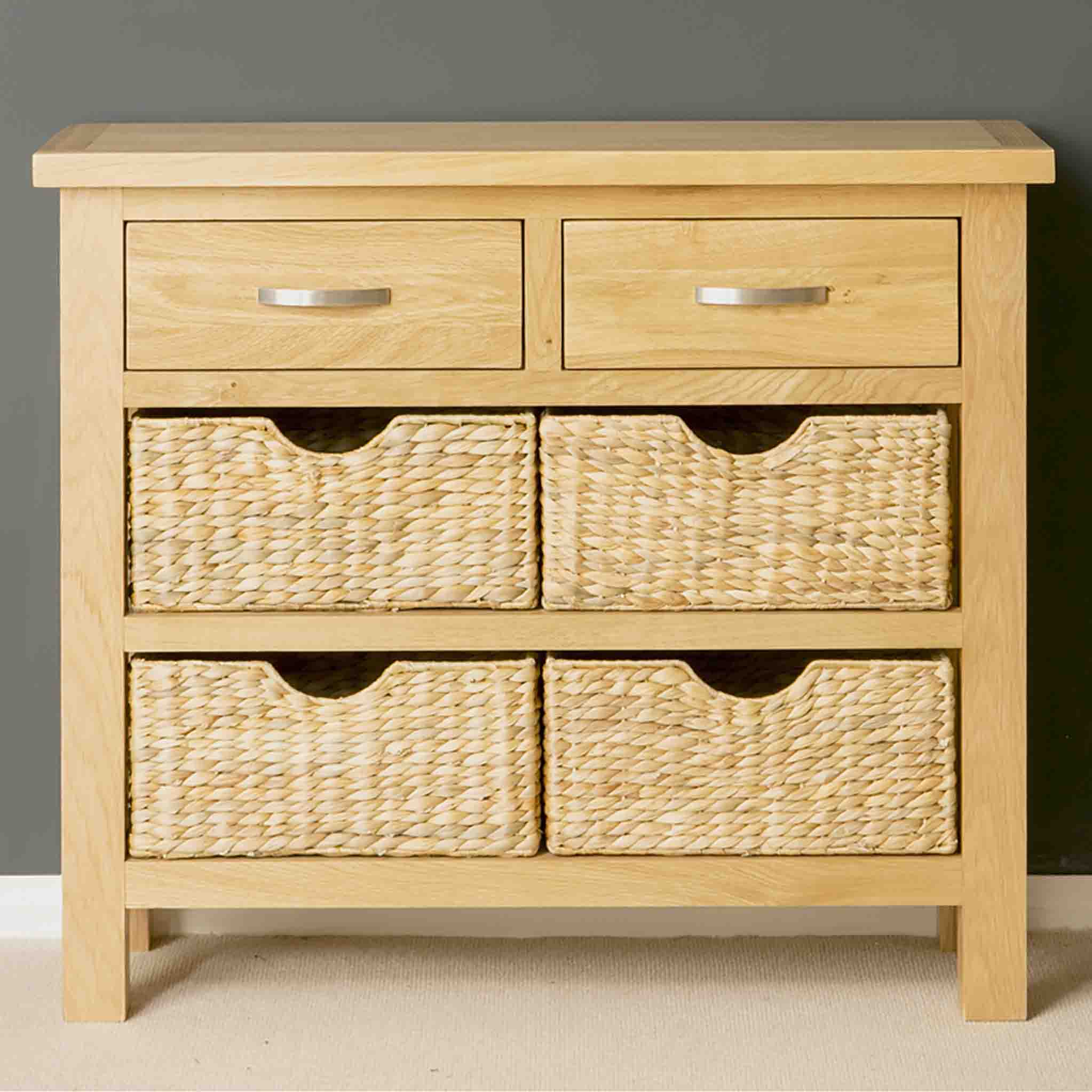 London Oak Console Table with Baskets