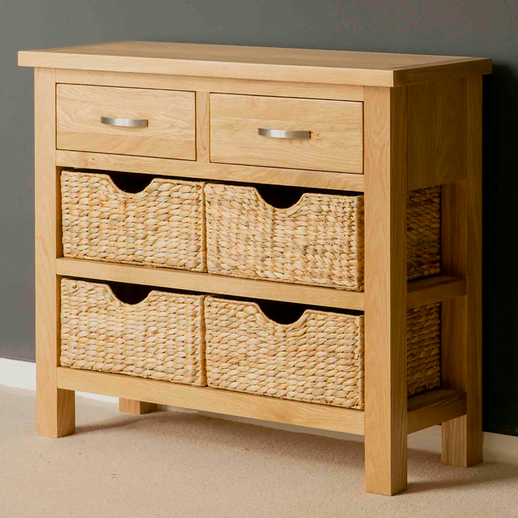 London Oak Console Table with Baskets