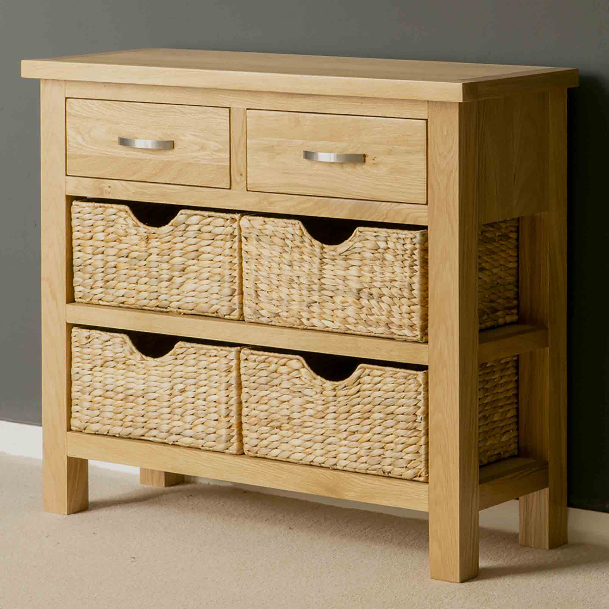 London Oak Console Table with Baskets