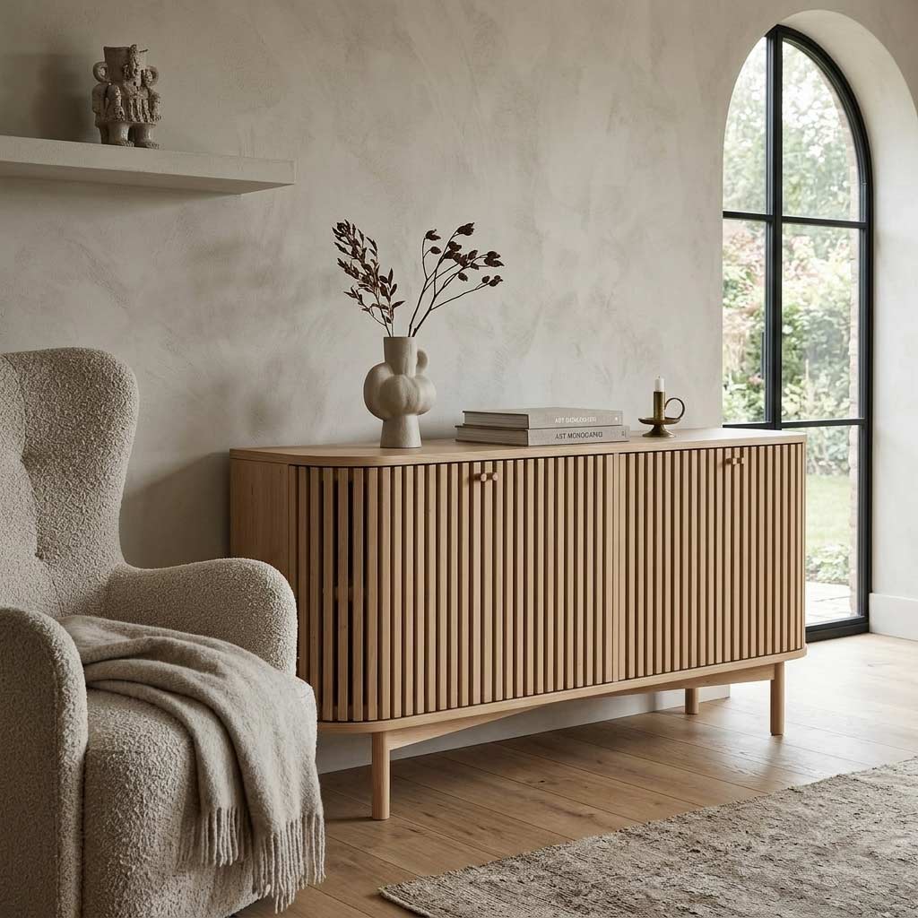 Finch Oak Slatted 4 Door Large Sideboard
