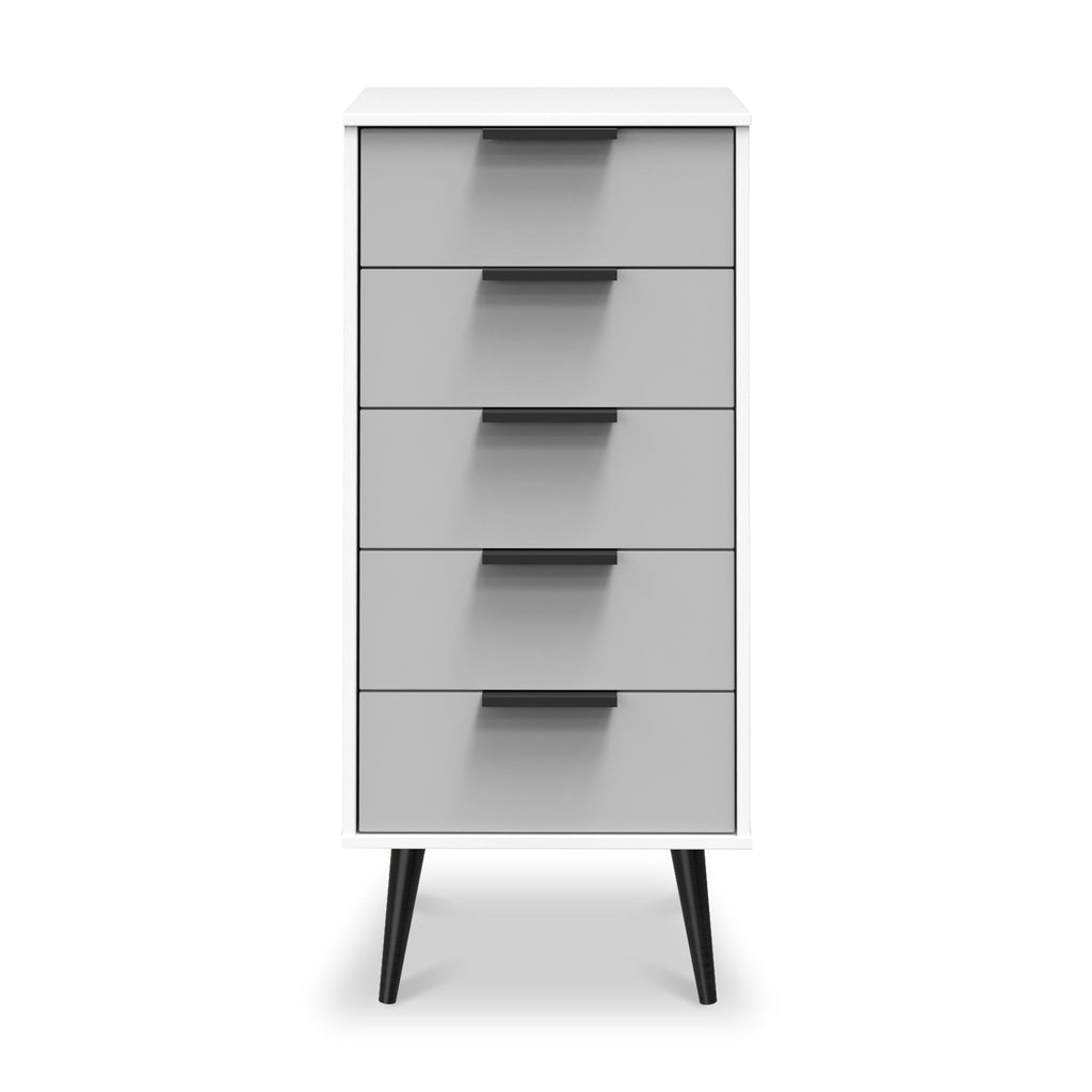 Asher White 5 Drawer Tallboy with Black Legs