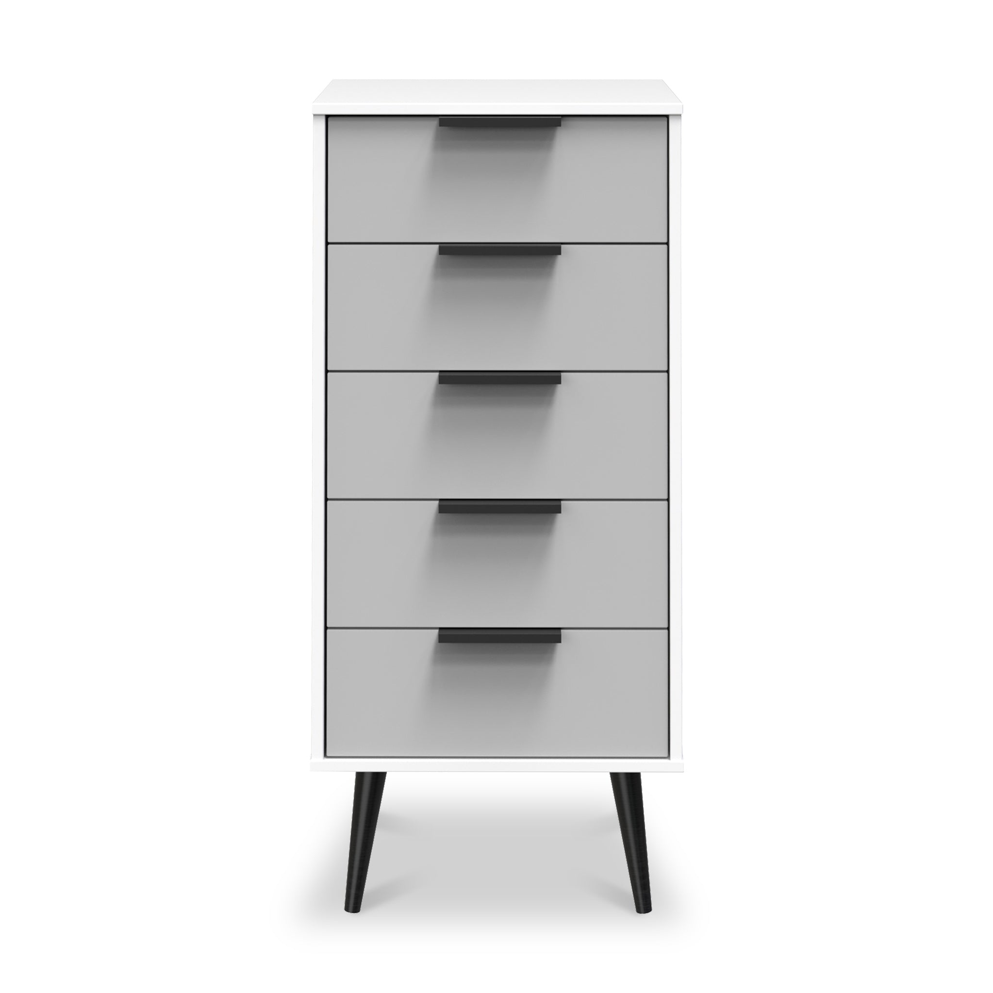 Asher White 5 Drawer Tallboy with Black Legs