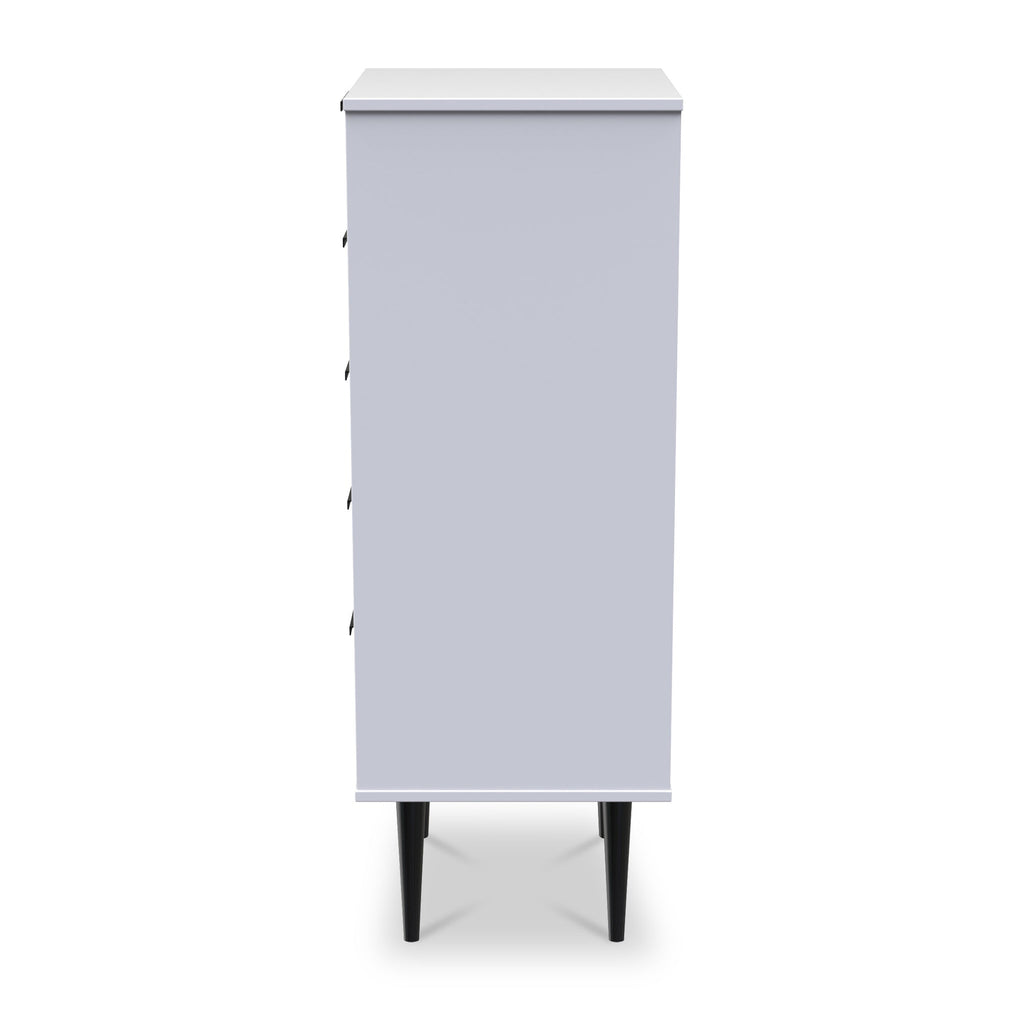 Asher White 5 Drawer Tallboy with Black Legs