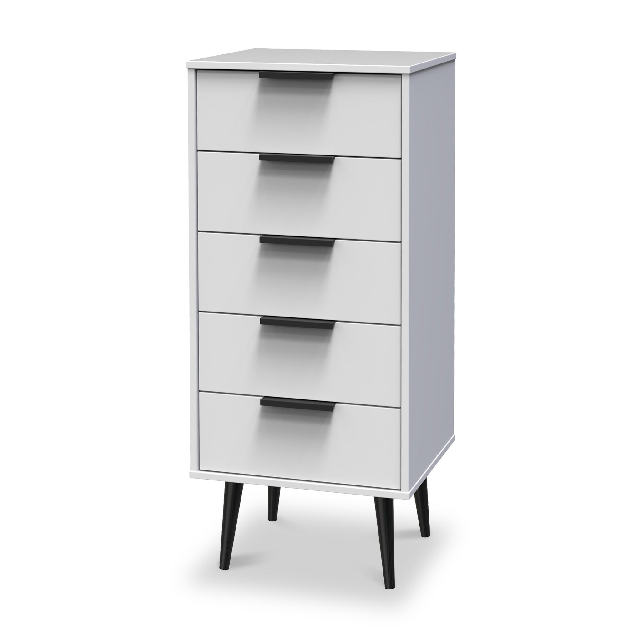 Asher White 5 Drawer Tallboy with Black Legs