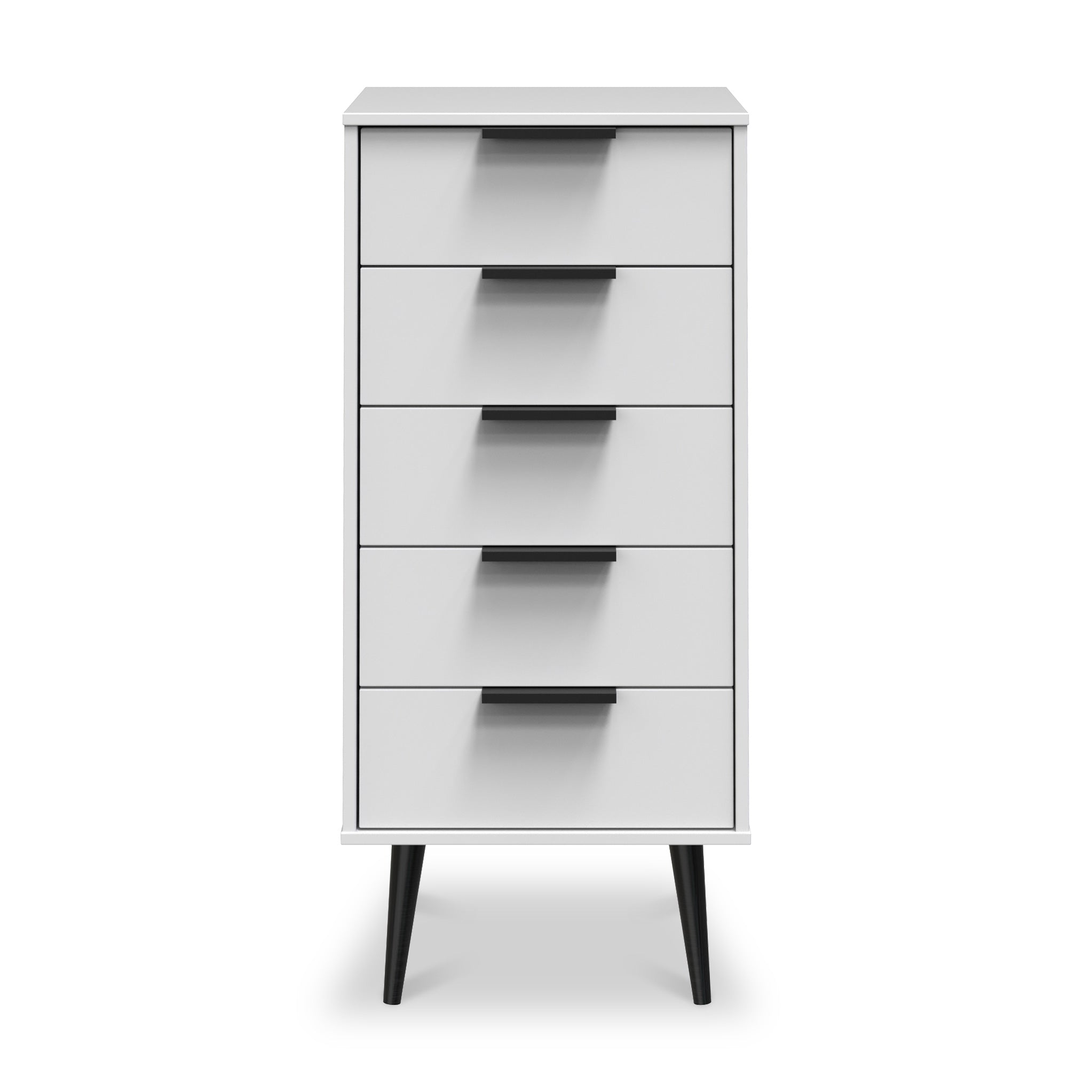 Asher White 5 Drawer Tallboy with Black Legs