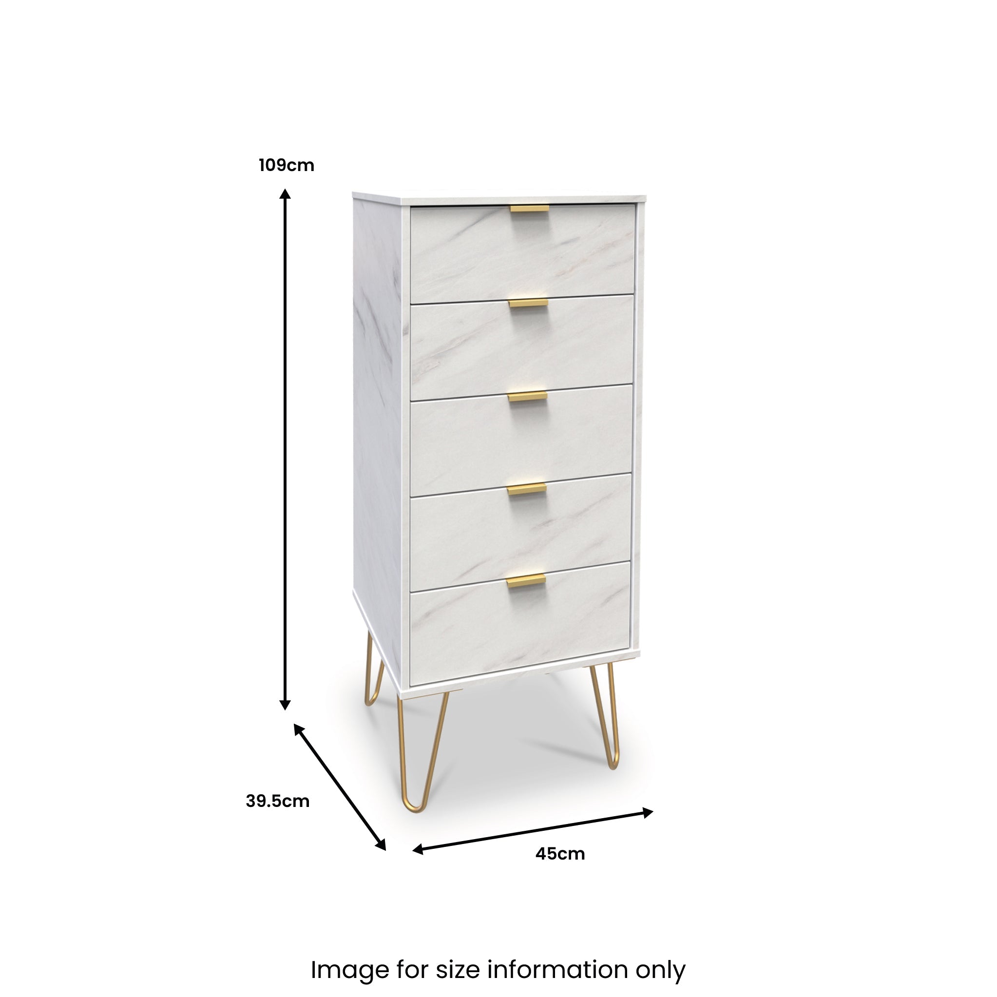 Moreno Marble Effect 5 Drawer Tallboy