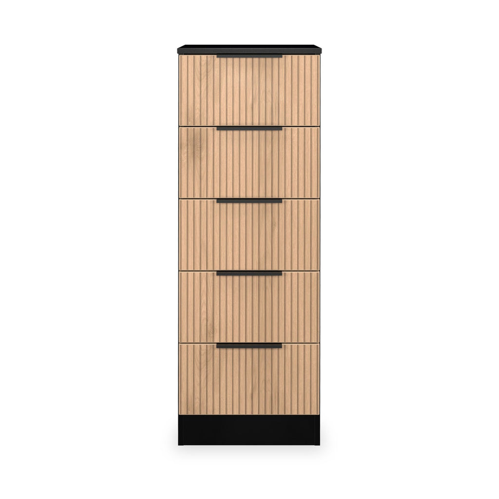 Jago Slatted Effect 5 Drawer Slim Tallboy