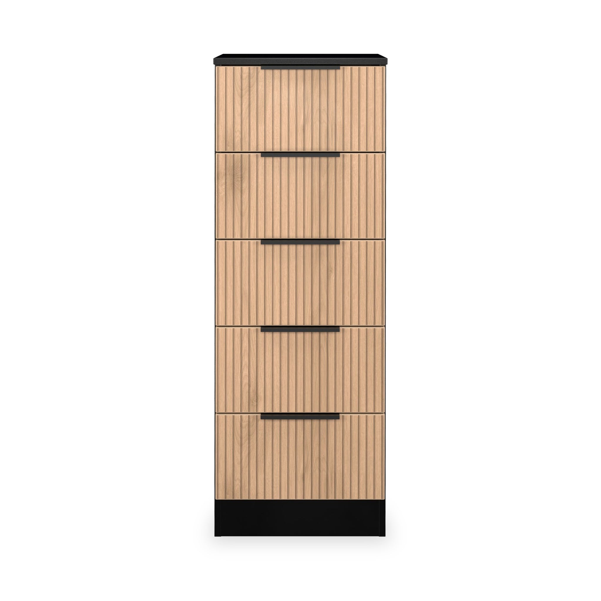 Jago Slatted Effect 5 Drawer Slim Tallboy