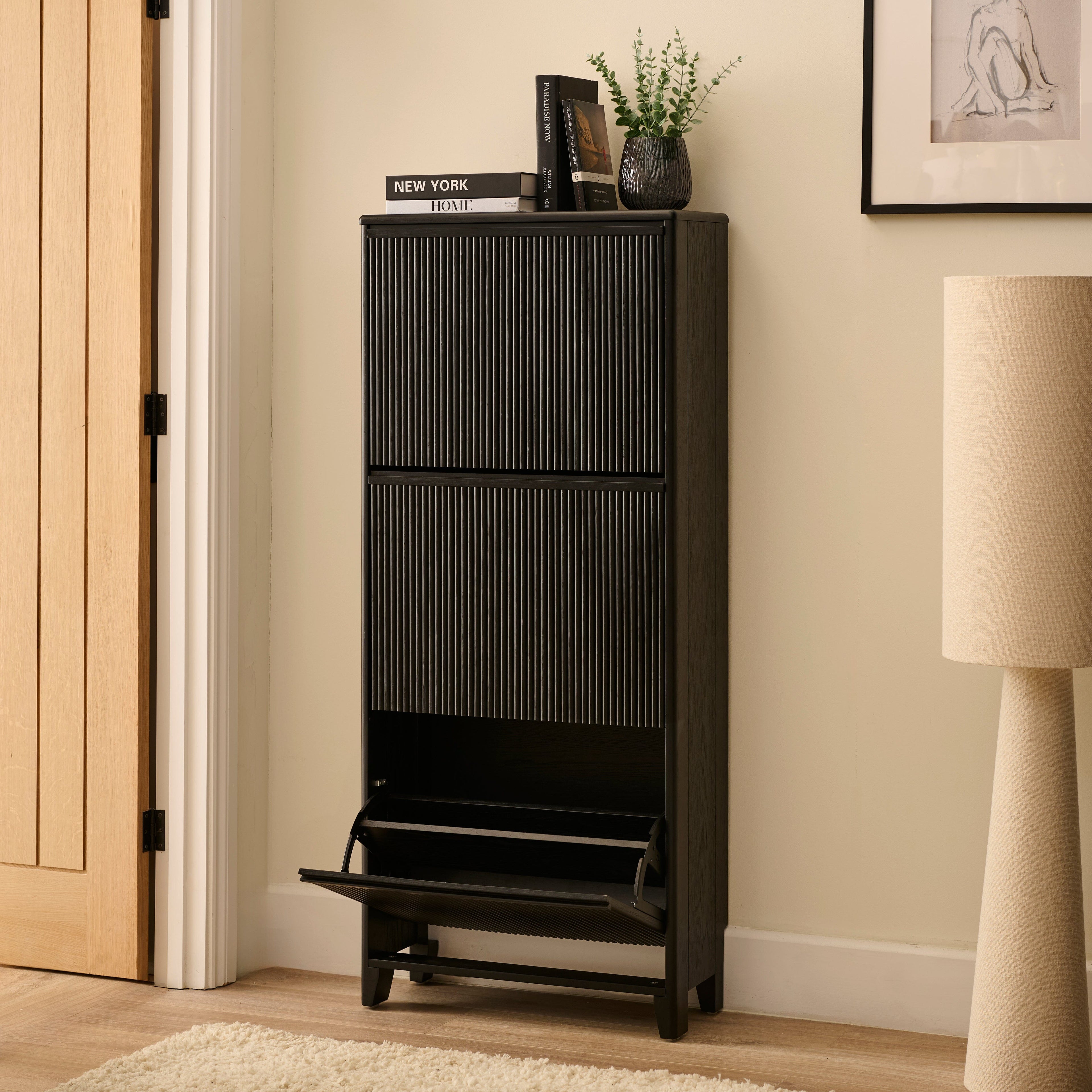 Raleigh 3 Door Shoe Cabinet - Black