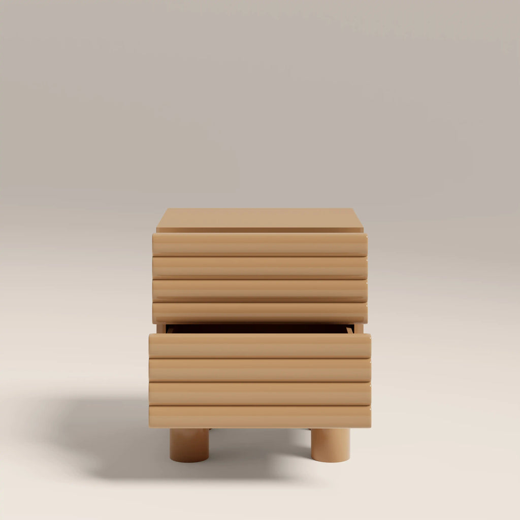 Raphael 2 Drawer Square Bedside Table | High Gloss Taupe