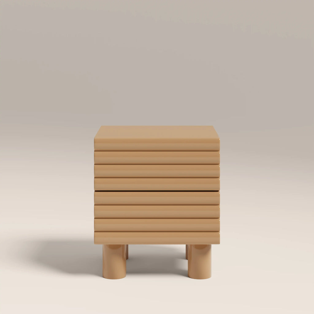 Raphael 2 Drawer Square Bedside Table | High Gloss Taupe
