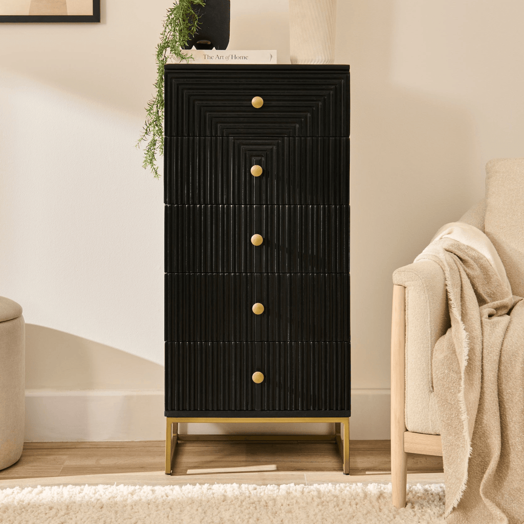 Rayna 5 Drawer Tallboy - Jet Black