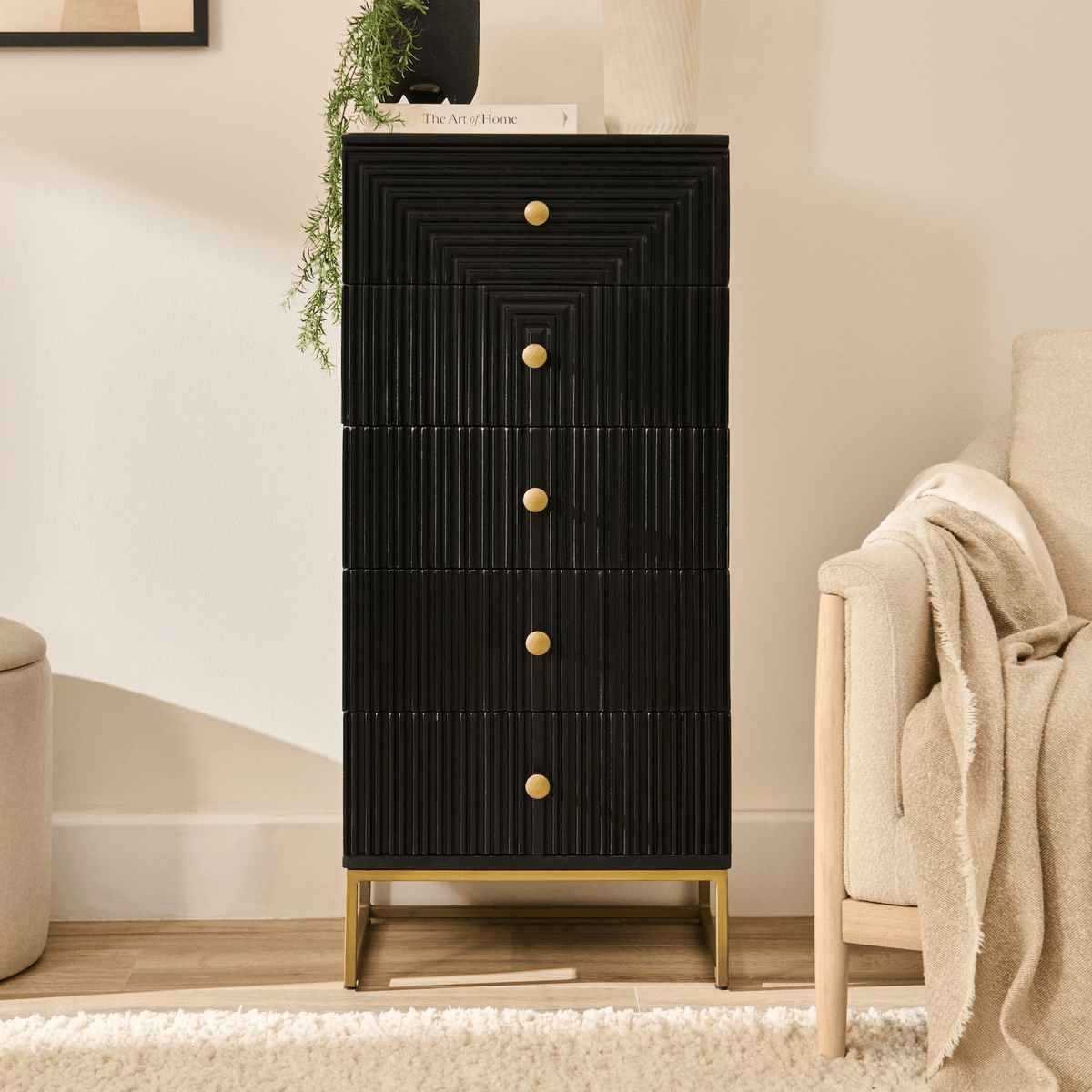 Rayna 5 Drawer Tallboy - Jet Black