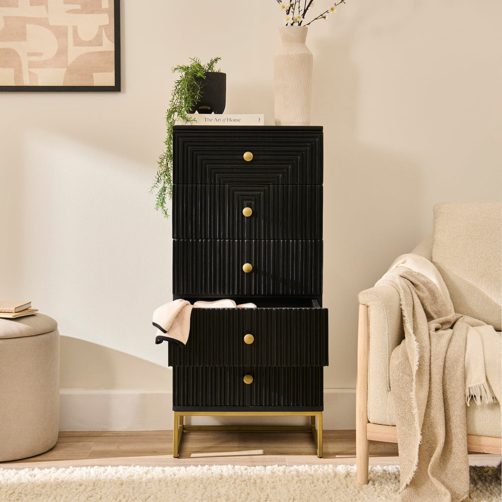 Rayna 5 Drawer Tallboy - Jet Black