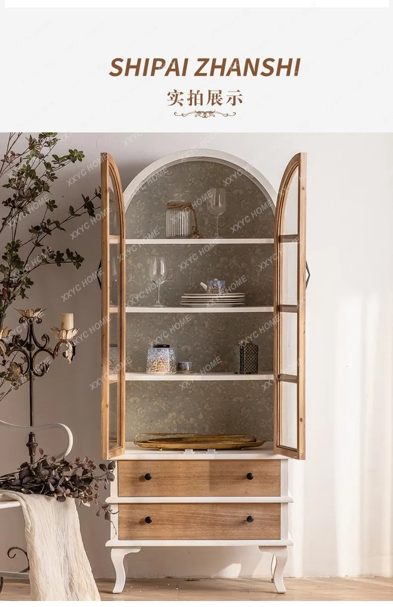 R1 Nordic Retro Glass Door Sideboard Cabinet Tea Cabinet American Living Room Integrated Wall Wine Cabinet Bookcase