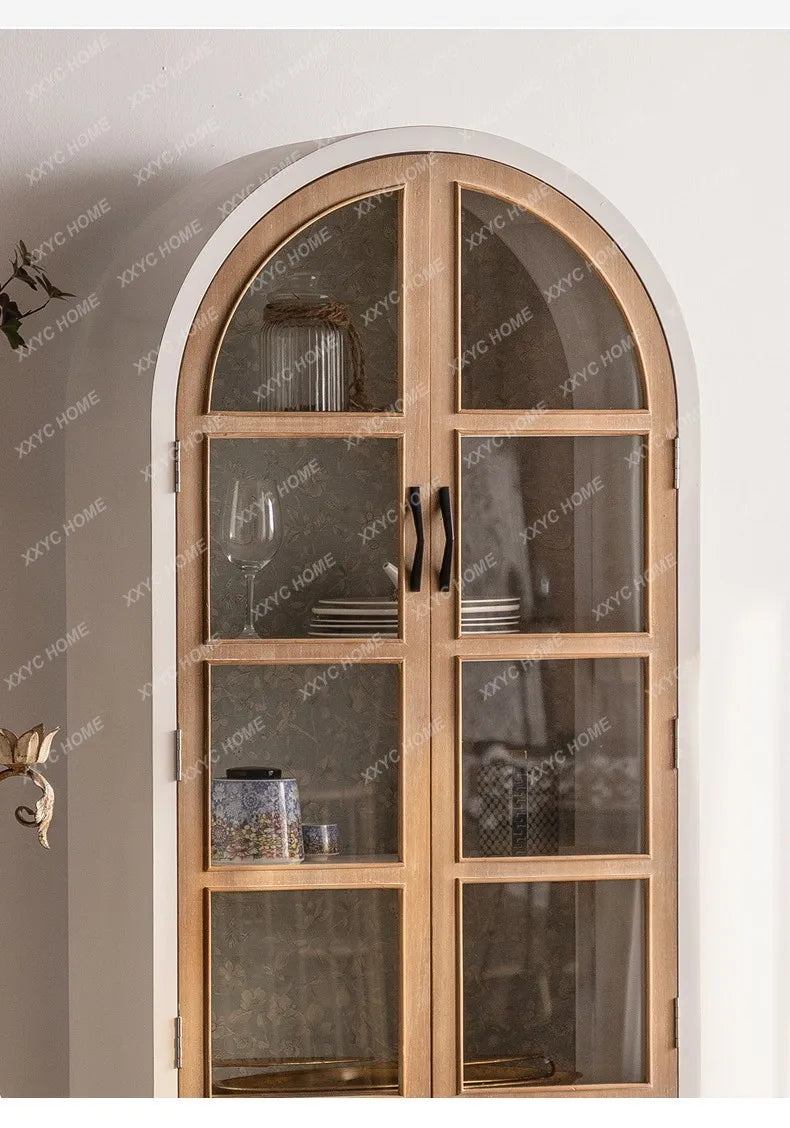 R1 Nordic Retro Glass Door Sideboard Cabinet Tea Cabinet American Living Room Integrated Wall Wine Cabinet Bookcase