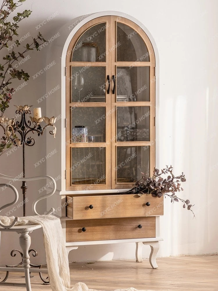 R1 Nordic Retro Glass Door Sideboard Cabinet Tea Cabinet American Living Room Integrated Wall Wine Cabinet Bookcase