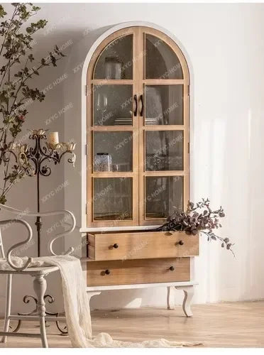 R1 Nordic Retro Glass Door Sideboard Cabinet Tea Cabinet American Living Room Integrated Wall Wine Cabinet Bookcase