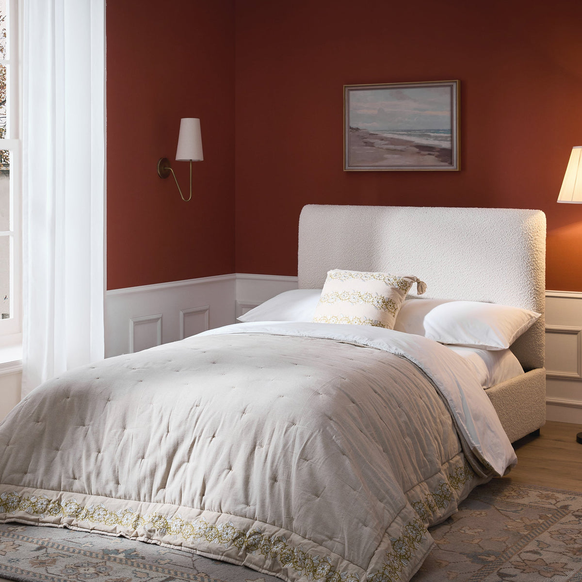Magda Fold-Out Small Double Bed in an Ottoman, Beige Boucle