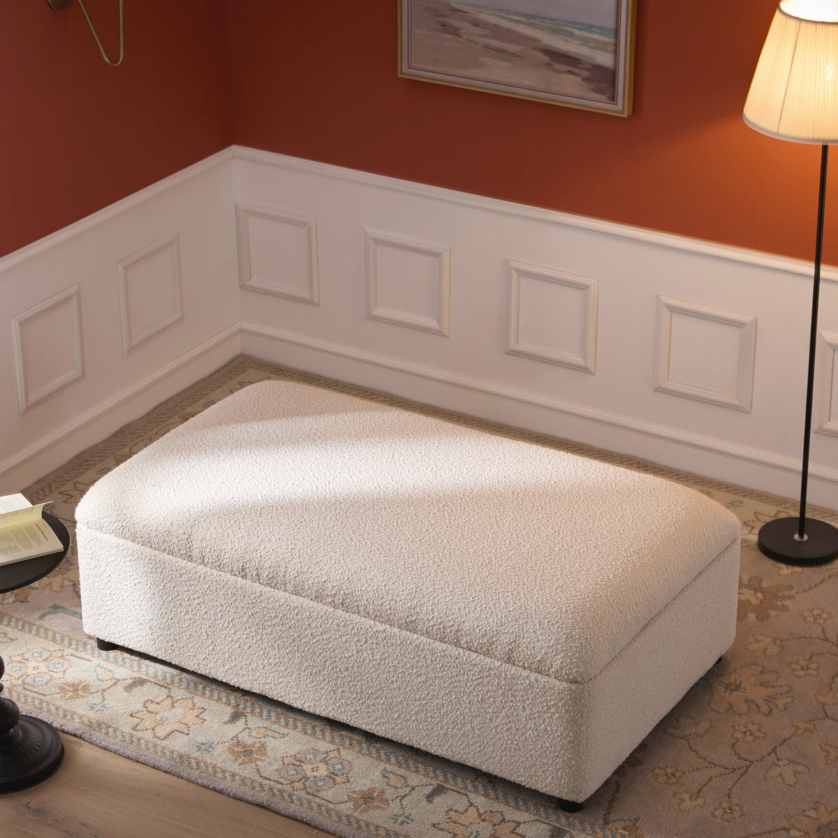 Magda Fold-Out Small Double Bed in an Ottoman, Beige Boucle