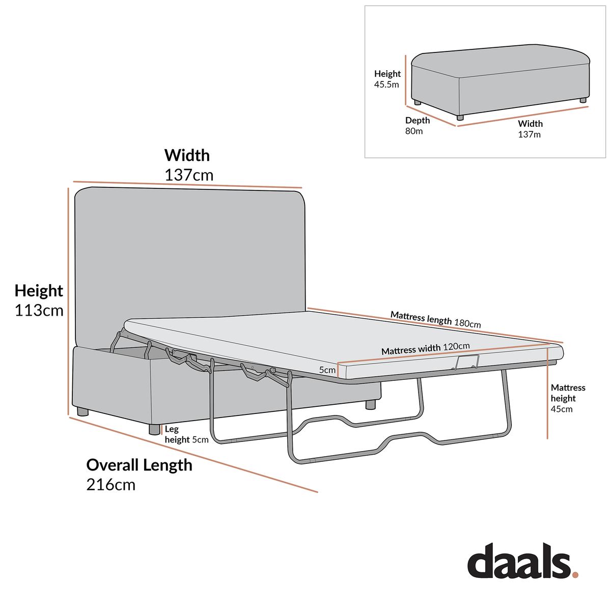 Magda Fold-Out Small Double Bed in an Ottoman, Beige Boucle