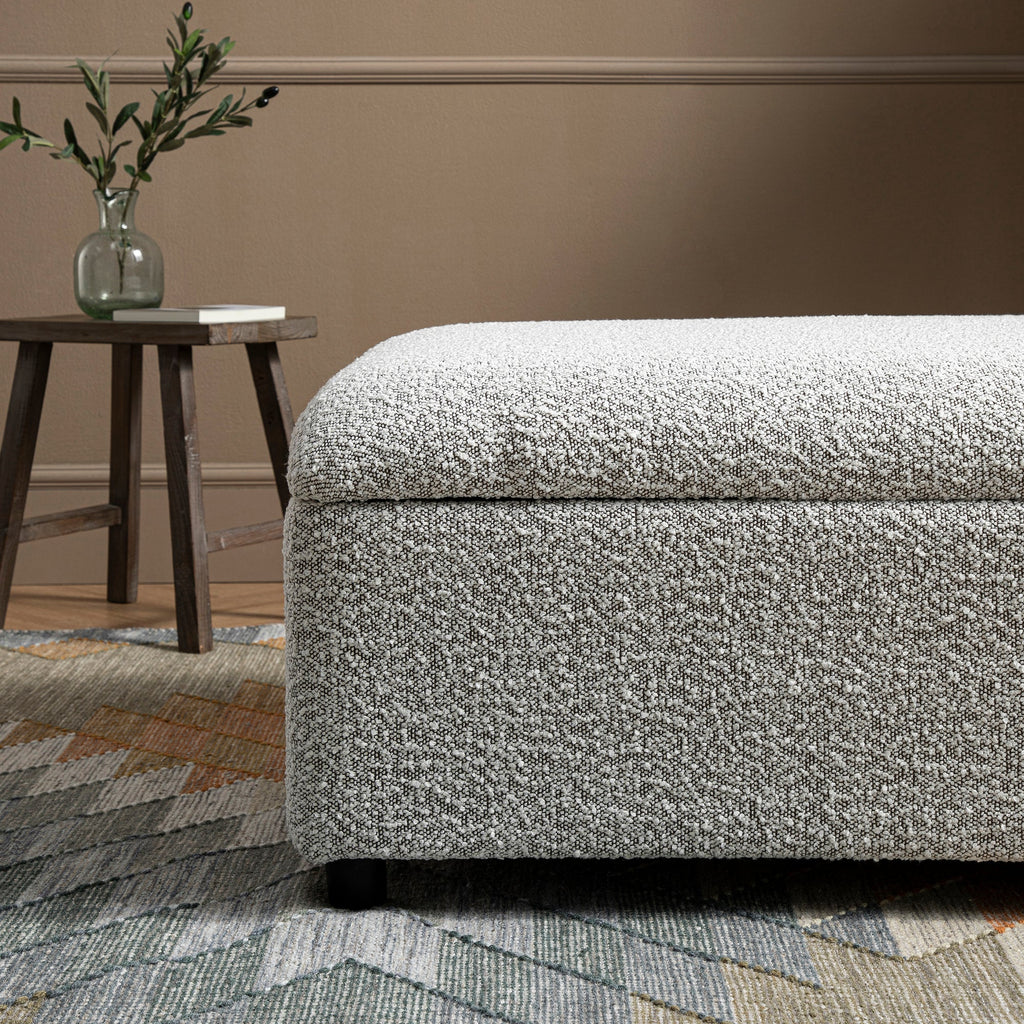 Magda Fold-Out Single Bed in an Ottoman, Mist Grey Boucle
