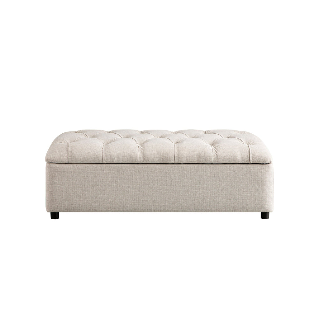 Portland Small Double Buttoned Fold-Out Bed in Ottoman, Beige Woven Fabric