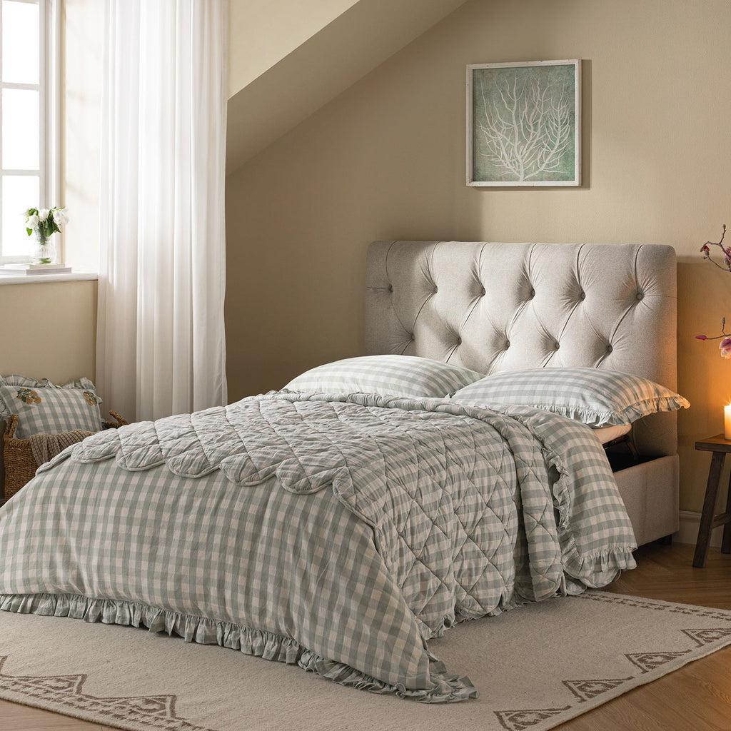 Portland Small Double Buttoned Fold-Out Bed in Ottoman, Beige Woven Fabric