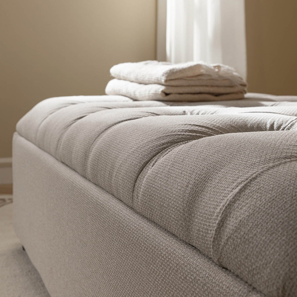 Portland Small Double Buttoned Fold-Out Bed in Ottoman, Beige Woven Fabric