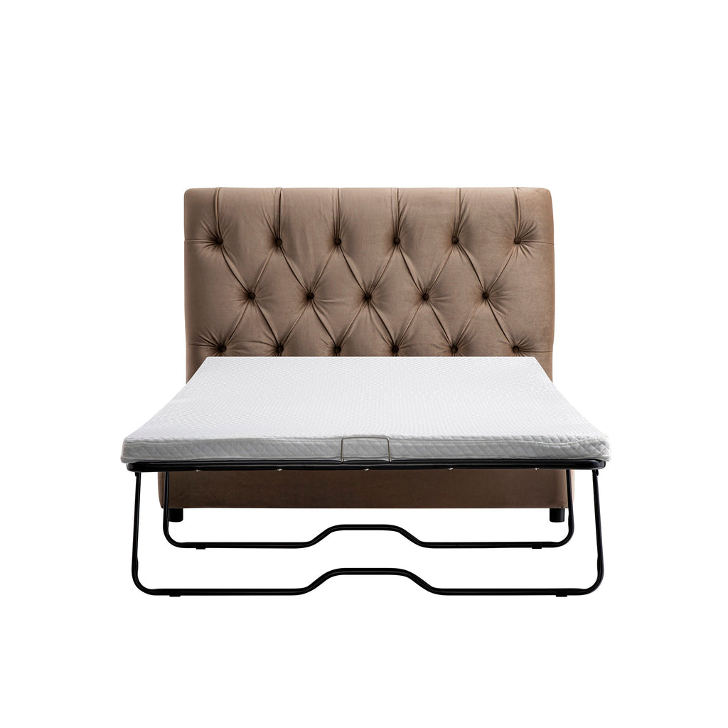 Portland Small Double Buttoned Fold-Out Bed in Ottoman, Mink Velvet