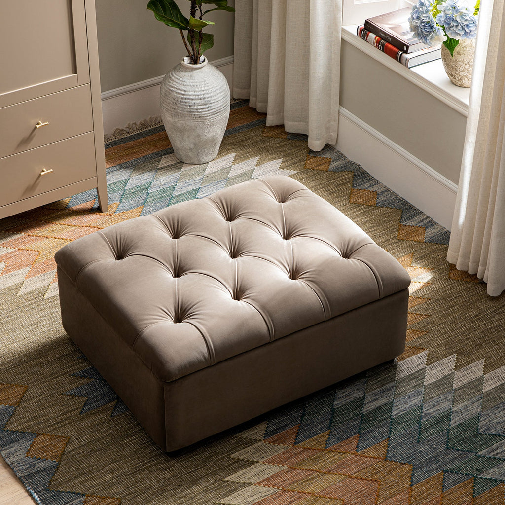 Portland Single Buttoned Fold-Out Bed in Ottoman, Mink Velvet